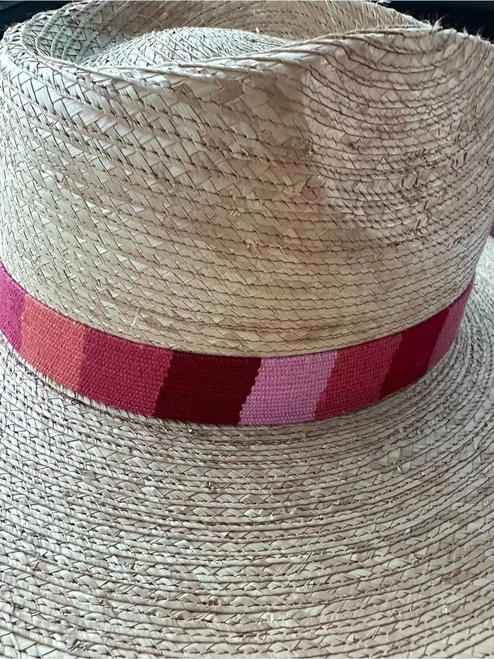 Sunshine Tienda Handwoven palm straw Sun Hat with Pink and Red Band xs/s 6 7/8